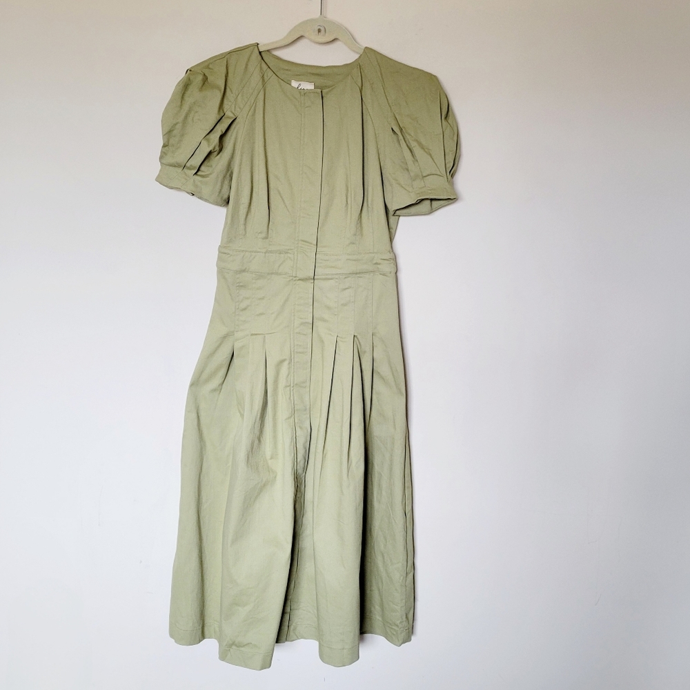 Lena Safari Puff Sleeve Midi Dress